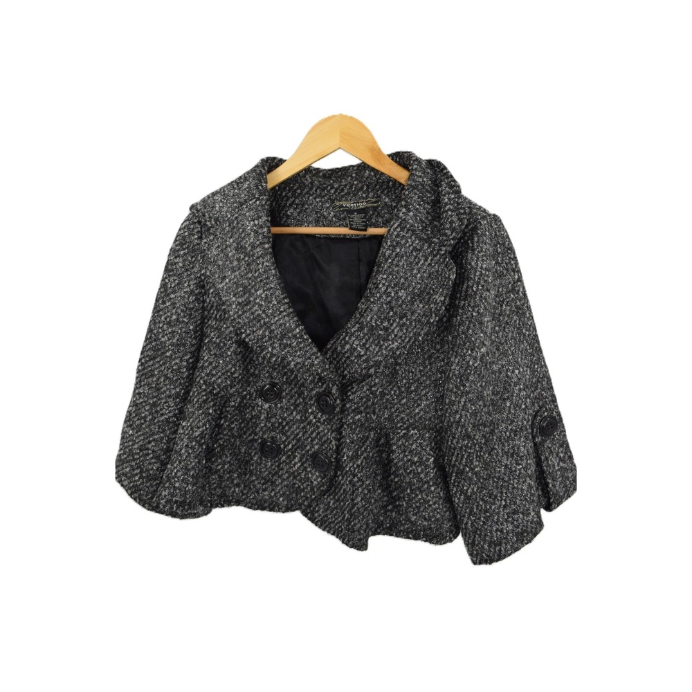 Vertigo Paris Womens Cropped Tweed Blazer Jacket Size M Black White Sparkle‎